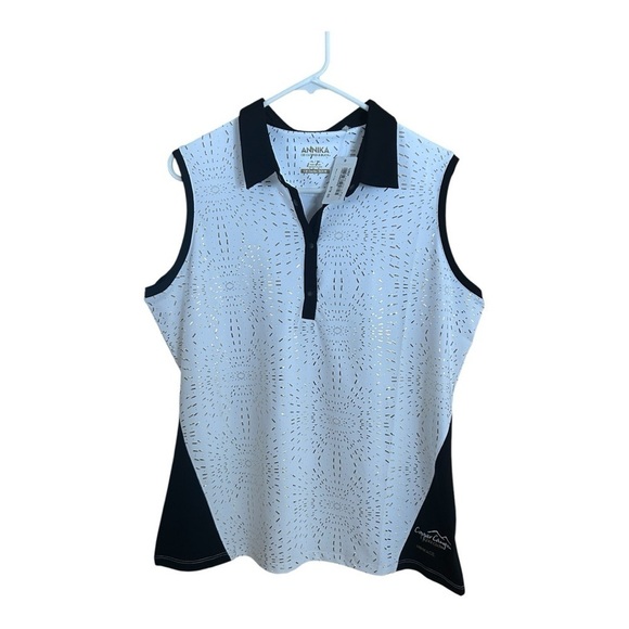 Cutter & Buck Tops - Cutter & Buck Sleeveless Golf Polo Shirt XL Black White Gold Detail NWT